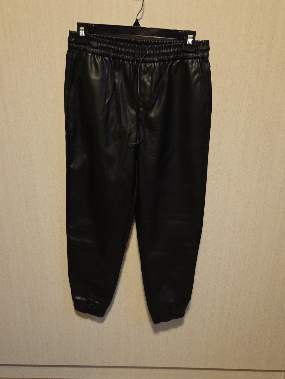 Women's Black Faux Leather Jogger Pants - Classic Comfort